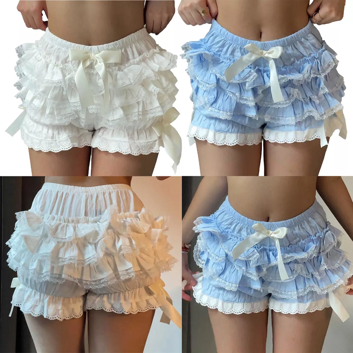 Womens Lace Trim Layered Ruffle Bloomers Panties Shorts Pumpkin