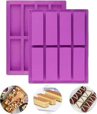 2 Pack 8-Cavity Large Rectangle Silicone Mold Granola Bar Baking Pan for Muffin