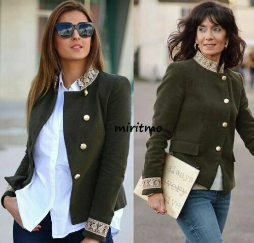 ZARA KHAKI GRÜNER SAMTBLAZER JACKE MANTEL GOLD KNÖPFE PASSMENTERIE GRÖSSE XS - Bild 1 von 12