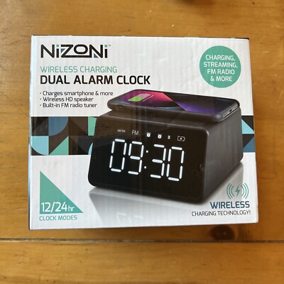 NIZONI WIRELESS CHARGING DUAL ALARM CLOCK - CHARGES SMARTPHONE & MORE New in Box
