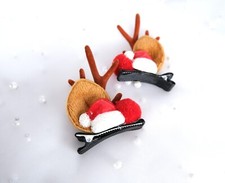 A Pair Handmade Christmas Hair Clips with Santa Hat Christmas Gift USA