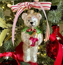 Christmas Bear Glass Ornament- Nostalgic Figural Ornament by Ebenezer & Co