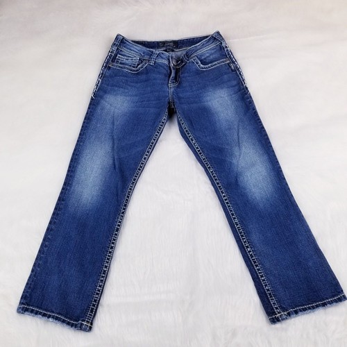 Pantalones de mezclilla para mujer Suki plateados talla 28 medida 28x25 entrepierna corta - Imagen 1 de 7