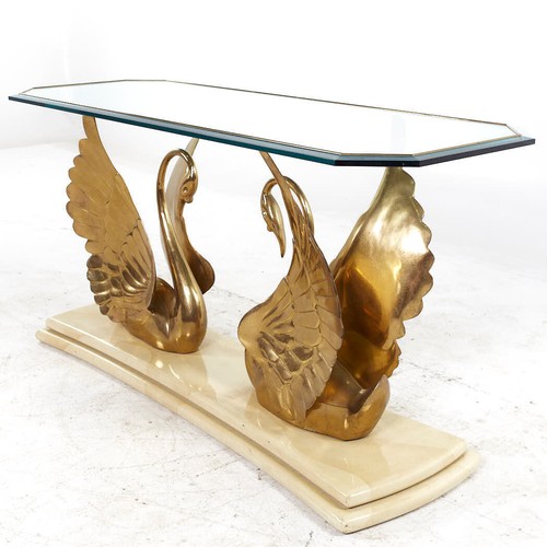 Mid Century Italian Brass Swan Console Table - Picture 8 of 8
