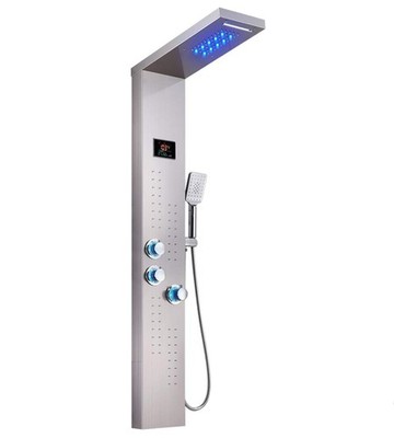 ELLO&ALLO LED Thermostatic Shower Panel Tower System, Rainfall Brushed Nickel