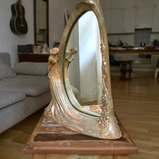 Jugendstil-Bronzefigur „Frau mit Spiegel“ – Frankreich, P. Chenet