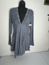 Free People Women Slate Blue All Yours Lace Long Sleeve Minidress Size Small