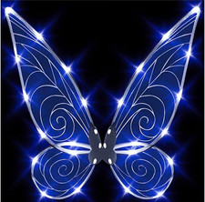 Light-Up White LED Butterfly/Fairy Costume Wings One Size Adult Unisex