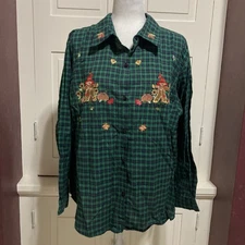 Fashion Bug Plaid Embroidered Scarecrow Pumpkin Thanksgiving Blouse Top Sz 18/20
