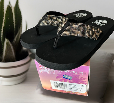 Jellypop Coolio Thong Sandals Leopard Print 8M   