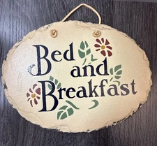 VTG Rustic BED & BREAKFAST Handcrafted Slate Stenciled Plaque by PLAIN JANE 9x7