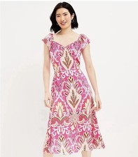NWT LOFT Paisley Flutter Sleeve V-Neck Midi Dress Size 10