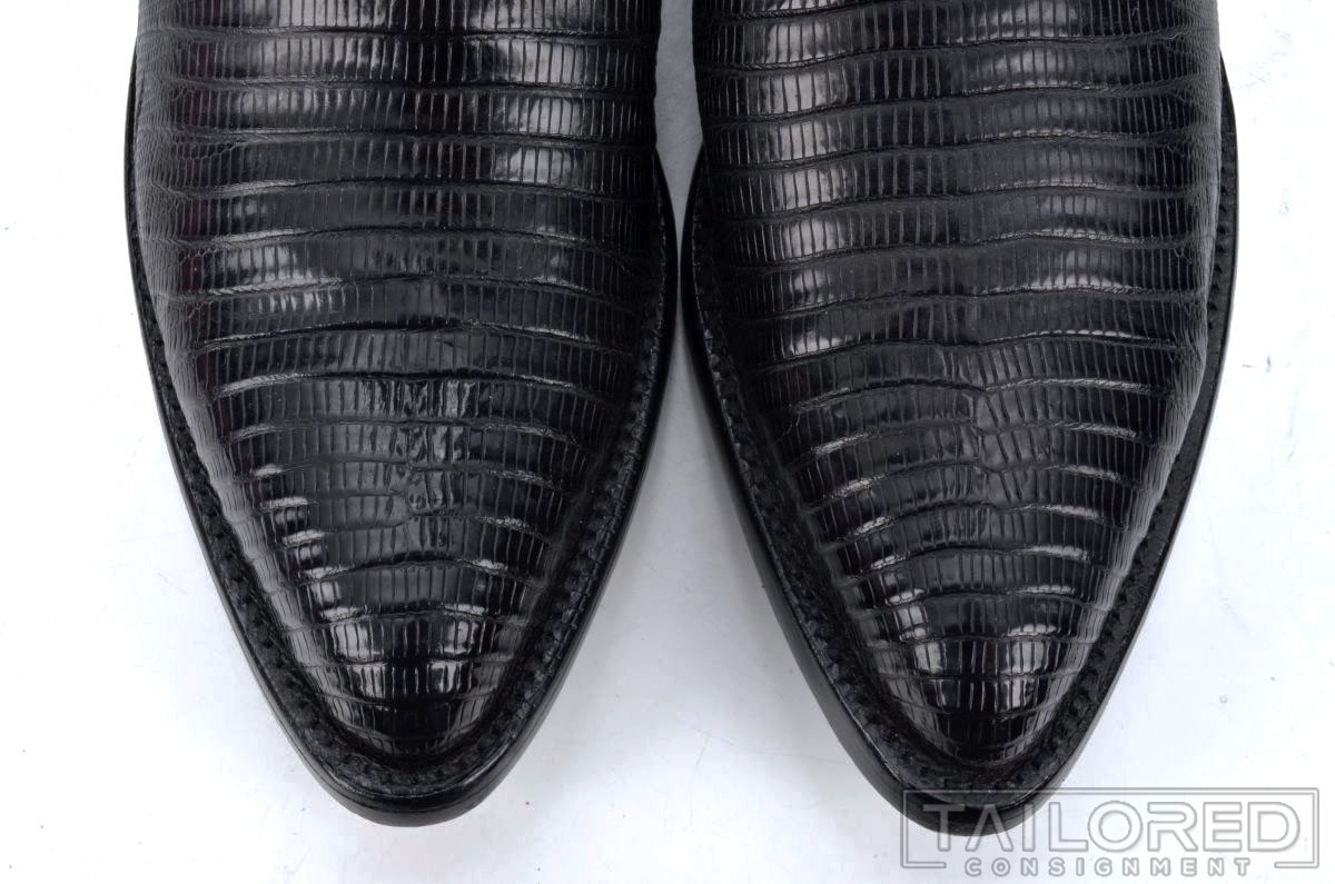 LUCCHESE Classic Solid Black Leather LIZZARD Shoe… - image 7
