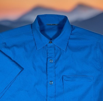 GoLite Tech Hiking Shirt Mens L Blue Snap Up Short Sleeve Wicking 105002111-EUC