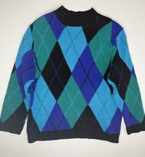 Vintage Alfred Dunner L 80's / 90's Green Purple Blue Argyle Pattern Made In USA