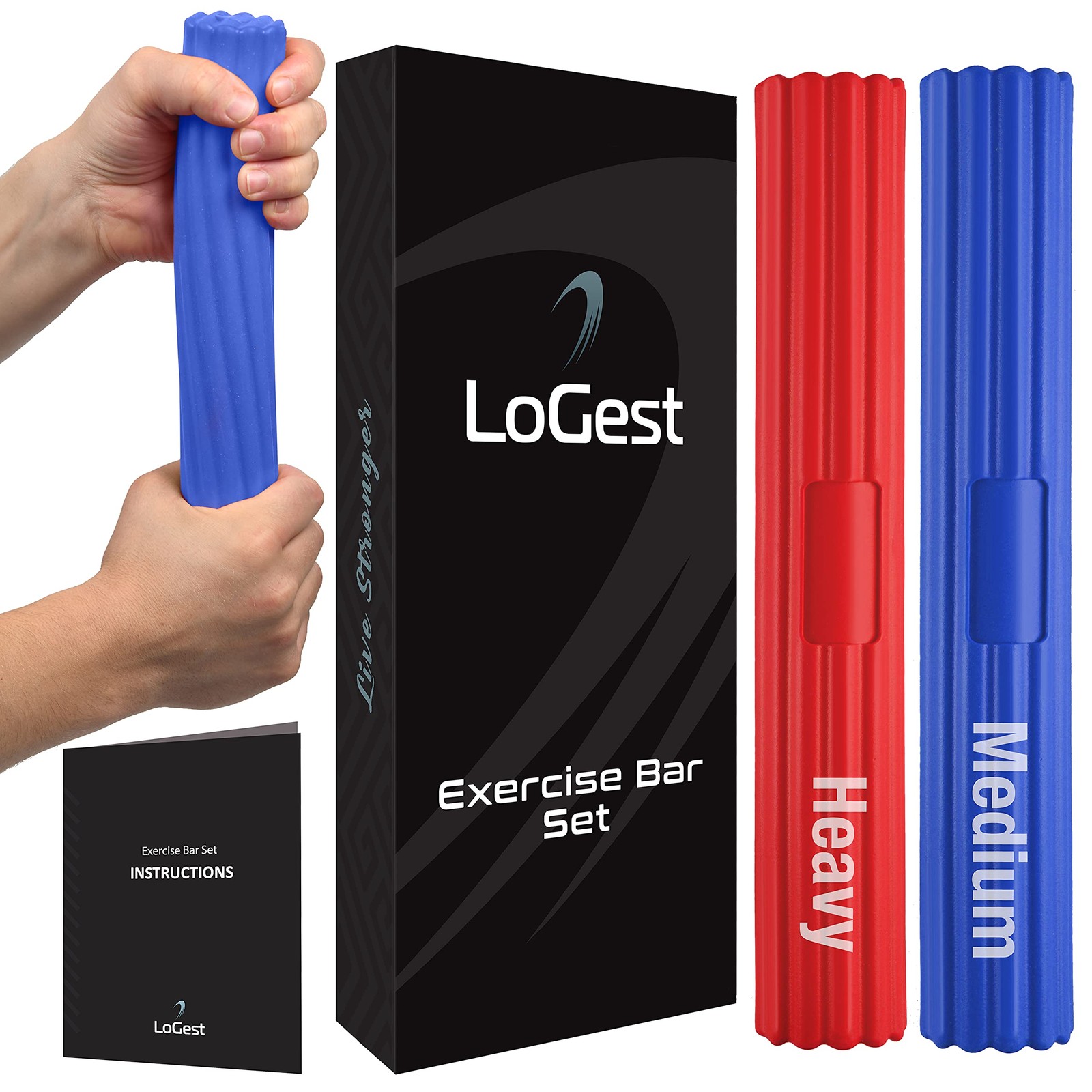 Logest 2 Pack Twist Hand Exerciser Bars - Flexible Bar Arm Strengthener - Ten...