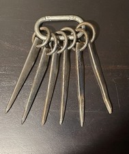 6 Vintage Early European Hand-forged Ring Pitons. Pre factory Climbing Hardware
