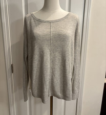 LOFT Gray/White Colorblock Knit Scoop Neck Pullover Sweater Long Sleeve M