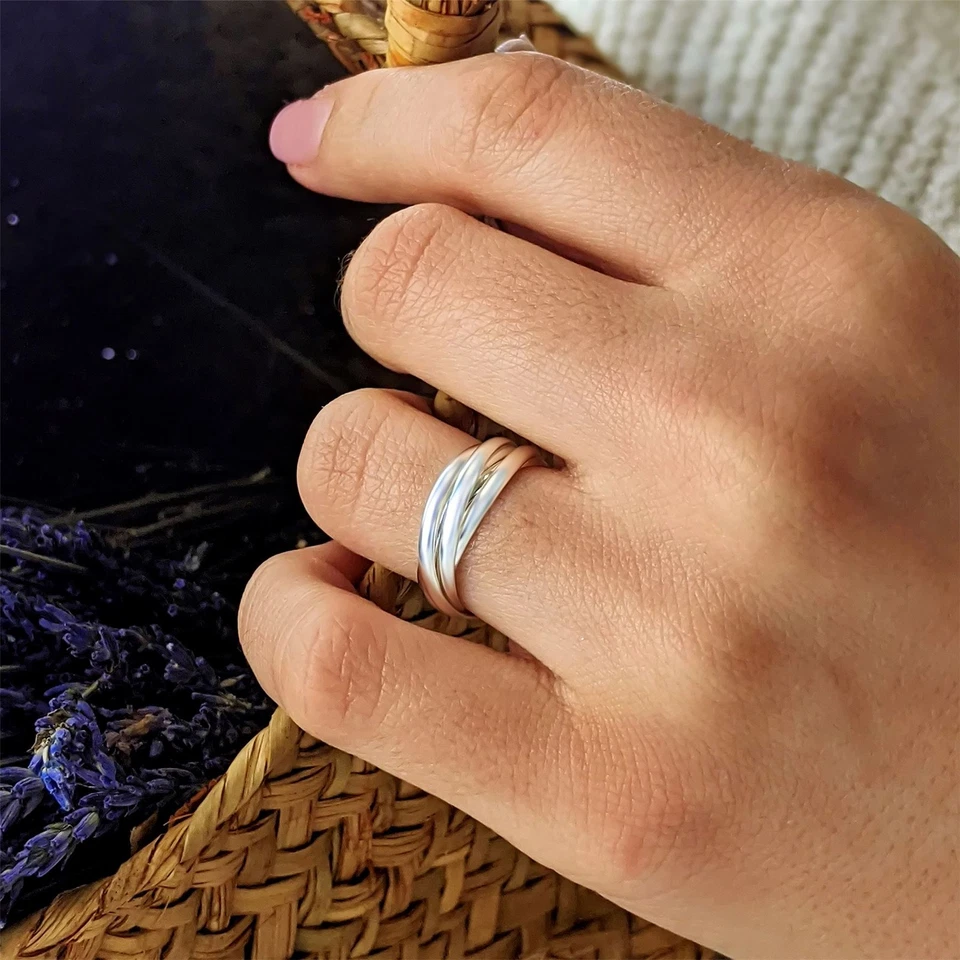 Silverly Anello Argento 925 5 Anelli Stile Matrimonio Russo - Immagine 3 di 4