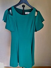 Eliza J Kelly Green Maxi Dress 8 Cold Shoulder Ruffle Short Sleeve Zip [123]
