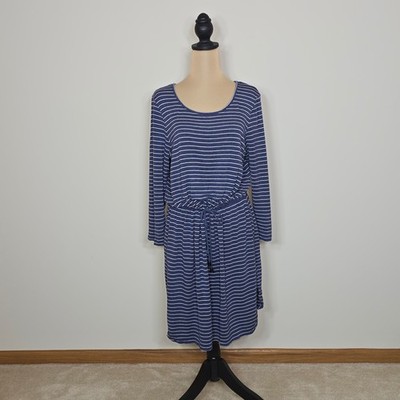 Cupio Blue White Striped 3/4 Sleeve Drawstring Waist Knit Dress XL