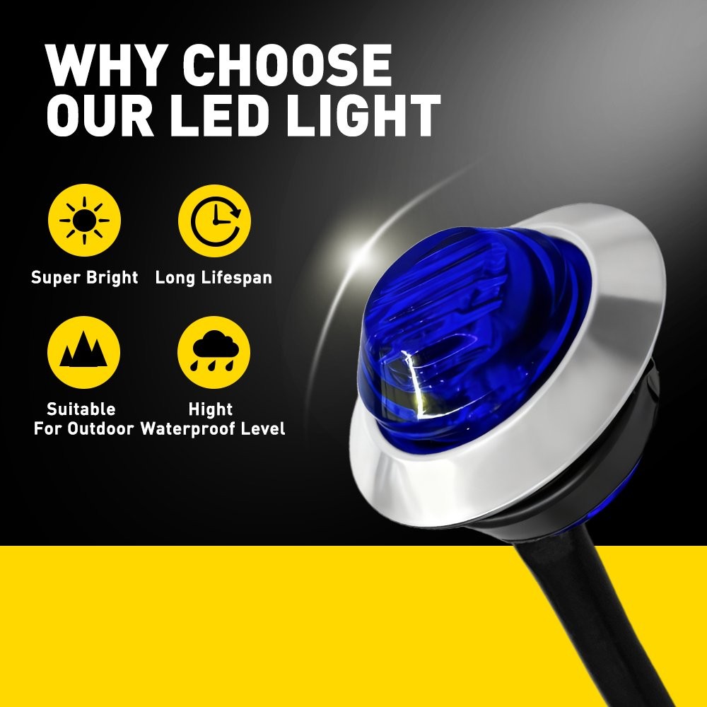 3/4" 12V Marker Lights LED Trailer Round Side Bullet Blue Stop Lamp w/ Ring 20x thumbnail 3