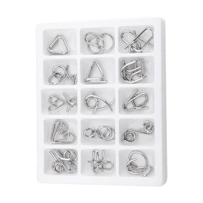 ㄧ15Pcs In 1 Set Puzzle Bambini Bambini Filo di Metallo IQ Mente Brain Teaser Puzzle