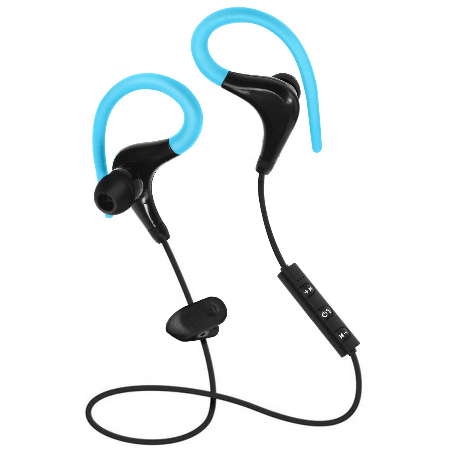 Casque sport Bluetooth bleu pour running et fitness avec micro intégré