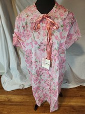 Vtge 70s NWT Pink Floral Button Front Chiffon Robe House Coat