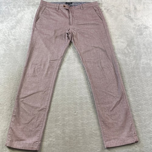 Ted Baker, Ted Baker Pants Mens 34R Burgundy Slub Stretch Office Preppy Minimalist Casual