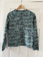 LL Bean Fleece Top Shirt 10/12 Medium Boys Mountain Print Thermal Base Layer
