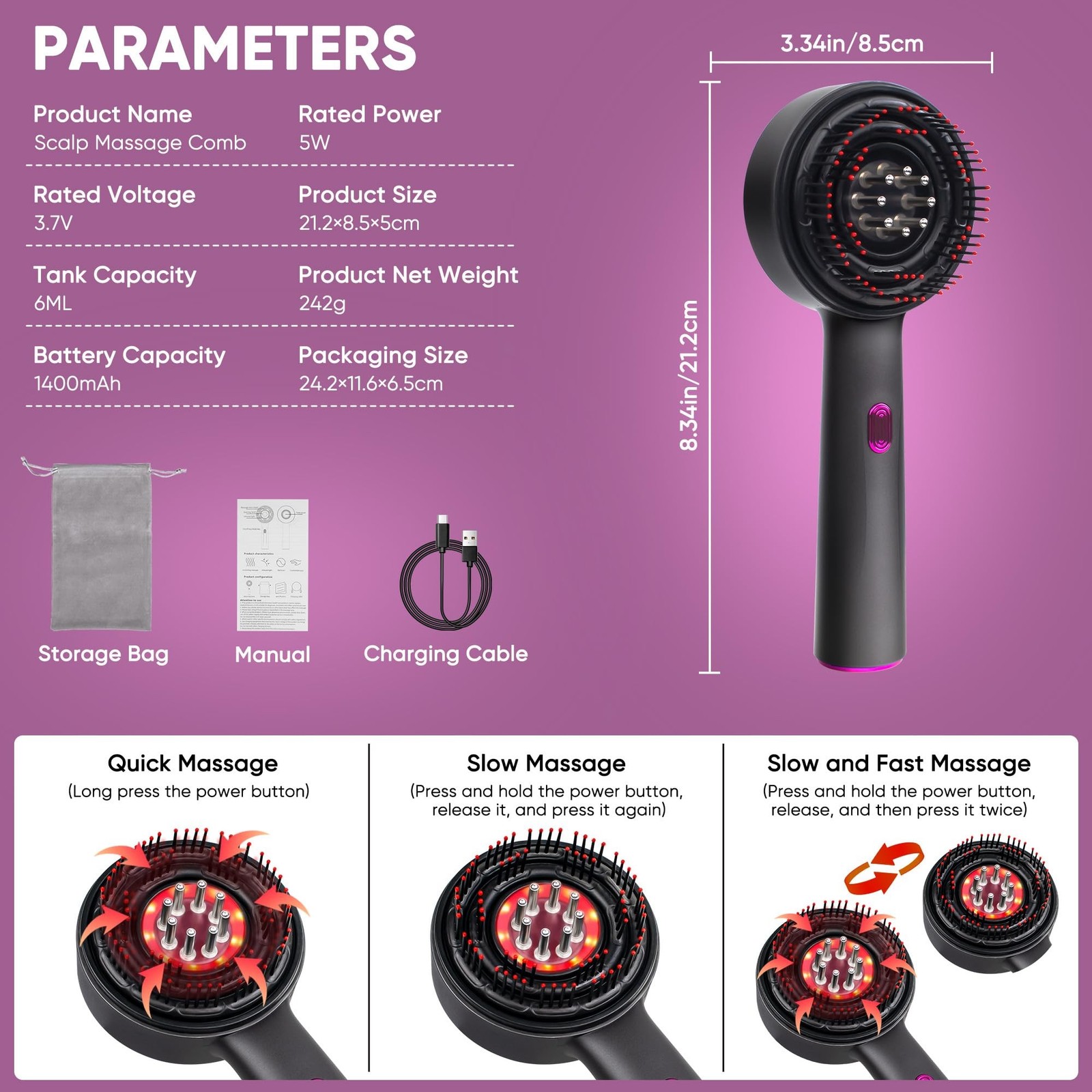 3 in 1 Scalp Massager Hair Growth Hair Oil Applicator,Electric Scalp Brush fo...