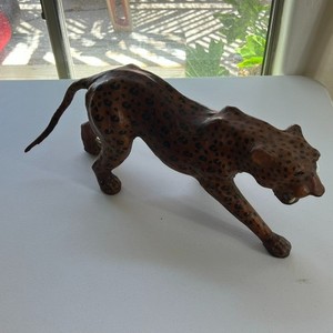 Cheetah / Leopard Leather-Wrapped Realistic Jungle Cat Sculpture Large 24” Long