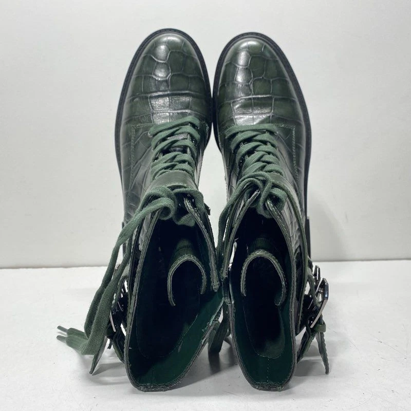 Vince Camuto Men Green Croc Embossed Leather Lace Up Buckle Combat Boots 8.5 - Image 4 of 4