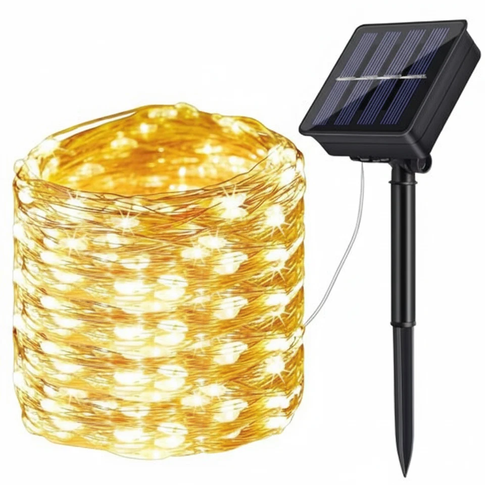 Catena Solare 12 M 100 LED Bianco Caldo IP65 Esterno – Luci Natalizie 2/4/6/8 pz - Immagine 3 di 4
