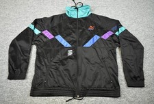 Puma Jacket Mens 7 Black Teal Spell Out Embro...