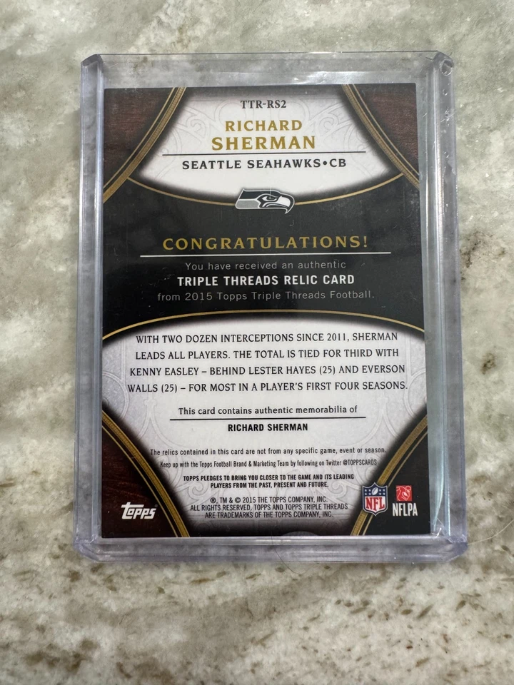Richard Sherman 2015 Topps Triple Threads Game Worn Jersey Relic #8/36 Seahawks - Image 2 of 4