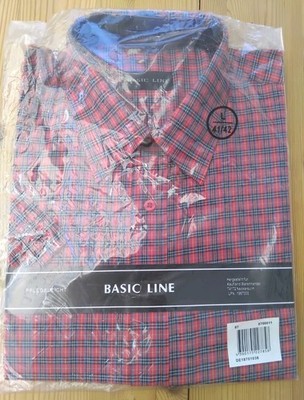 Basic Line Hemd L 41/42 Pflegeleicht Rot Kariert 100% Baumwolle