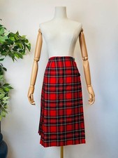 Vintage 90s Red Tartan Check Pure Wool Wrap Midi Kilt Skirt 6