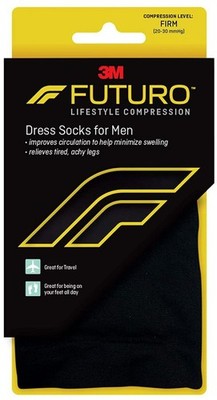 3M Futuro Compression Dress Socks, Men Knee High, L, 20-30mmHg Closed Toe Black 