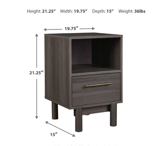20" Gray Brymont 1-Drawer Nightstand & Lamp Combo - Image 4 of 4