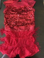 Dance Costume Small Child Red Weissman 11109 Jazz Sequin Fringe Skirt