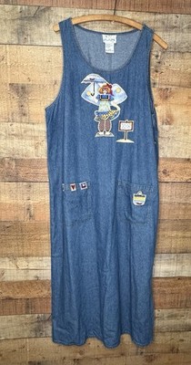 The Quacker Factory Denim Dress Vintage Summer Large Cottagecore Beach 90s Teach