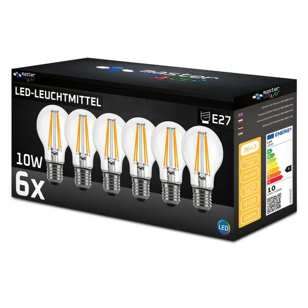 6Er Set Led E27 10W Masterled Filament A60 1100Lm Neutralweiß 4000K Birne Glas-image