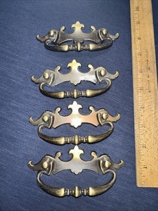 Lot of 4 Amerock cast Brass CABINET Door Drawer PULLS HANDLES 3" Centers