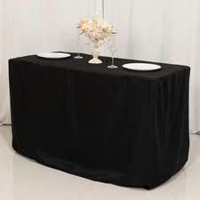 48"x24"x30" BLACK FITTED POLYESTER TABLE COVER Tablecloth for Wedding Tradeshow