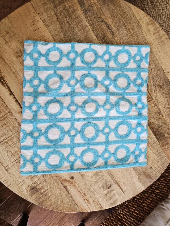West Elm "Circle Lattice Pillow Cover Turquoise & White 18x18 - Image 2 of 4