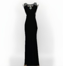 Betsy  Adam Formal Dress 4 Black Floor Length Beaded Open Back Luxury Black Tie
