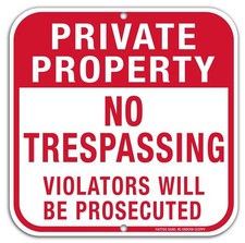 12" x12" x 0.04" Metal sign, Private Property No Trespassing sign - red and...