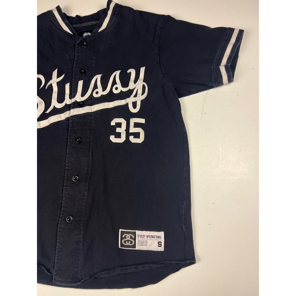 Stussy 35 Baseball Jersey Black White Short Sleeve Shirt Size S - Image 3 of 4